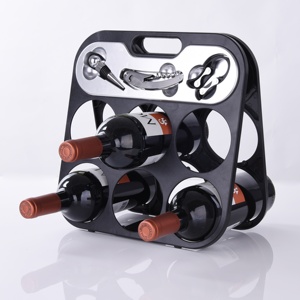 2-Tier 6 bottiglie Popolare pieghevole display cremagliera regolabile <span class=keywords><strong>in</strong></span> <span class=keywords><strong>plastica</strong></span> titolare cremagliera del vino con bottiglia di vino tappo vino opener foil cutter - Product Image 2