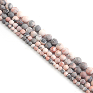Perles en pierre naturelle, finition mate, agate rose zébrée, perles pour la fabrication de bijoux, bracelet DIY, perles minérales - Product Image 2