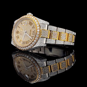 Thời Trang Vuông Trường Hợp Tự Động Chuyển Động Moissanite Kim Cương Đồng Hồ Vàng Trắng Lấp Lánh Vẻ Đẹp Thép Không Gỉ Ban Nhạc Ronda Quay Số - Product Image 3