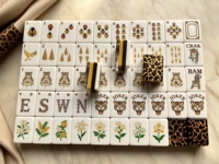 Set Permainan Mahjong Akrilik Motif Leopard, Bunga, Serangga, dan Pohon, Kit Mahjong Mewah untuk Hadiah Pesta Dalam Ruangan