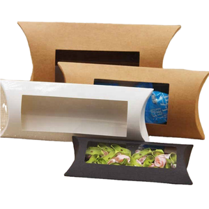 Pillow-shaped Gift Boxes With Clear <b>Window</b> Kraft Paper Recyclable For Craft And Gift Packaging - Product Image 1
