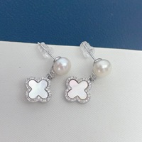 Boucles d'oreilles pendantes Sanqing pour femme, motif trèfle, perle d'eau douce naturelle, style tendance, usage quotidien, mariage, événements spéciaux