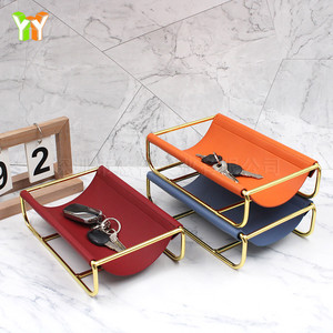 In Stock: Nordic Style Metal <b>Storage</b> Basket, Iron and Leather Desktop <b>Remote</b> <b>Control</b> Organizer, Key and Phone Holder - Product Image 1