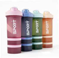 Bouteille de shaker à protéines 3-en-1 personnalisée avec logo pour la gym, le sport et l'extérieur, avec compartiment de rangement pour pilules et poudres