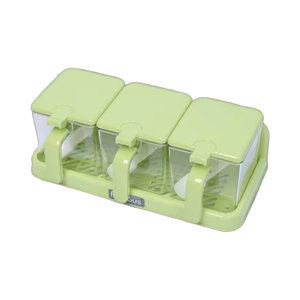 Set di Contenitori per Condimenti da Cucina 3-in-1 in Plastica con Supporto e Cucchiaio per <span class=keywords><strong>Sale</strong></span>, Pepe, <span class=keywords><strong>Zucchero</strong></span> ed Erbe Aromatiche - Product Image 1