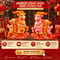 Autocollants de porte en papier floqué 3D, motif Chinois du Nouvel An, Année de la Chèvre 2027, décalcomanies de zodiaque Fu, décoration de couplets du Nouvel An chinois, vente en gros