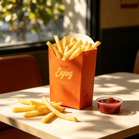 Contenants jetables en papier pour frites à emporter, boîtes d'emballage imprimées orange pour frites, pour café à emporter