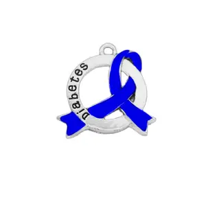 Ruban en alliage métallique Sensibilisation aux maladies Bleu <span class=keywords><strong>Diabète</strong></span> Charme Diabétique Pendentif Bijoux <span class=keywords><strong>Pour</strong></span> Bracelet Collier Fabrication - Product Image 1