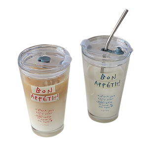 Tasse à café en verre de voyage réutilisable, tasse à eau de grande capacité avec paille, tasse à café Portable de voyage de 400ml - Product Image 1