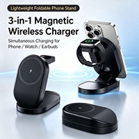 Stasiun Pengisian Daya Cepat 15W untuk Ponsel, Pengisi Daya Nirkabel Magnetik 3-in-1, Mendukung Smart Watch & Penyangga Ponsel