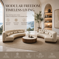 Canapé modulable incurvé de luxe moderne capitonné pour salon, canapé chaise longue personnalisable en taille et matériau, idéal appartement et hôtel, en velours