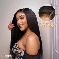 Perruque Lace Front Wig cheveux humains avec bords crépus, perruque frisée naturelle texturée suisse, Yaki lisse, cheveux de bébé, 4b, 4c long