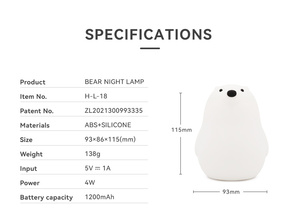 Tốt nhất Battery Powered LED ánh sáng ban đêm cho trẻ sơ sinh trẻ em hiện đại dễ thương gấu Silicone làm dịu màu sắc thay đổi đèn động vật - Product Image 2