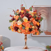 Boule de fleurs artificielles aspect naturel Orange Brûlé Bourgogne, Centre de table de luxe pour mariage, décoration de vitrine, événements et maison