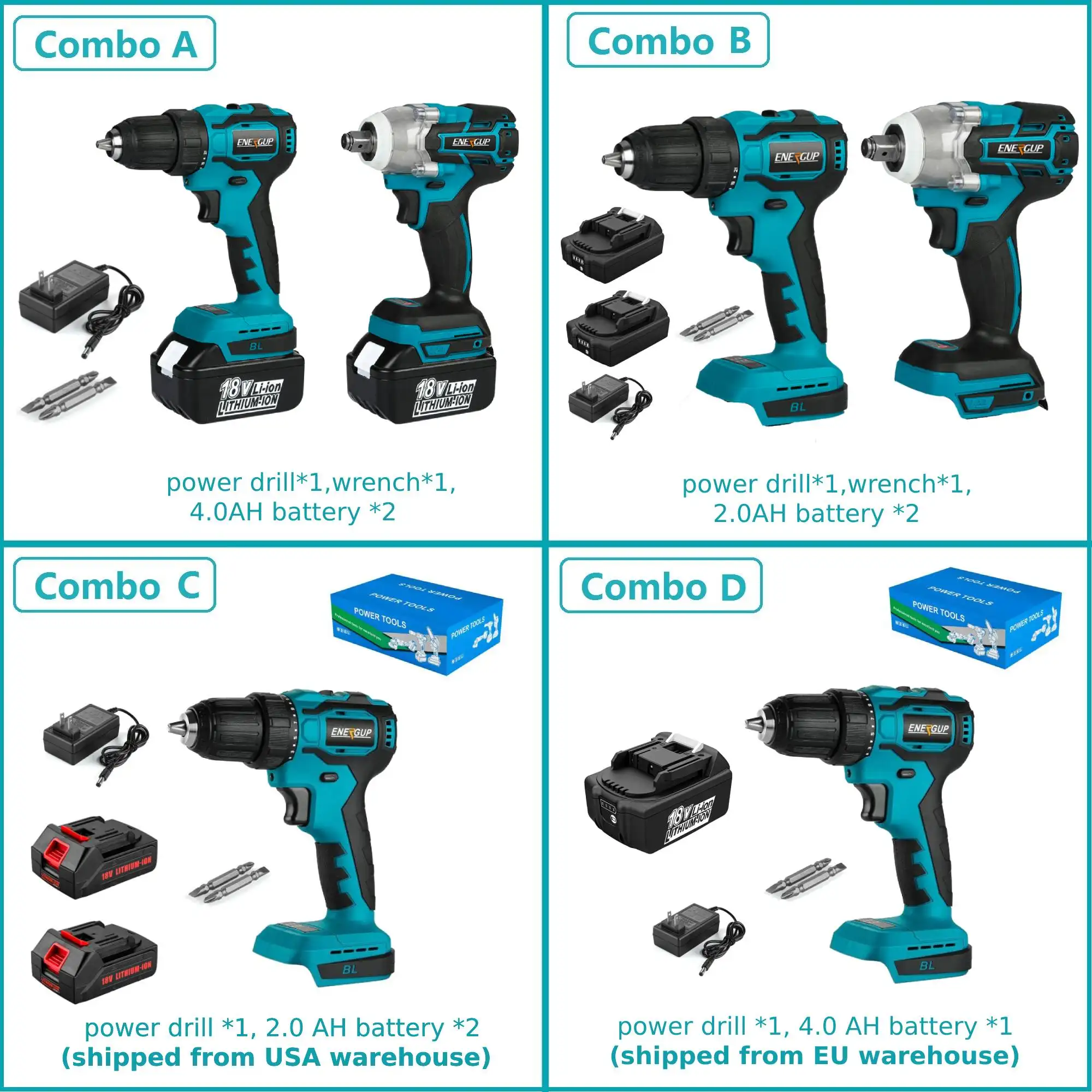 China supplier powerful 2pcs 2.0Ah Battery cordless for makita electric drill power hand impact drill driver drilling machine