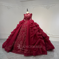 Robe de soirée longue rouge à manches longues Xs261 pour femme, ornée de sequins et de perles, élégante et tendance, Jancember