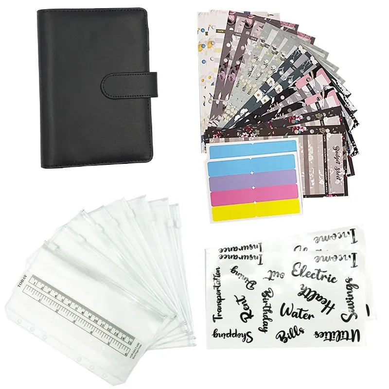 Hot sale A6 PU Budget Binder12 Color Plastic/Paper Cash Envelope Budget System for Monthly Budgeting