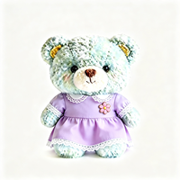 Adorable Ours en Peluche Vert Menthe Moelleux avec Robe Violette en Dentelle et Fleur, Style Doux, Vente en Gros