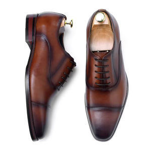 Chaussures Oxford de mariage de luxe pour hommes en cuir véritable personnalisé de style rétro, formelles, italiennes, en cuir de vachette pleine fleur - Product Image 4