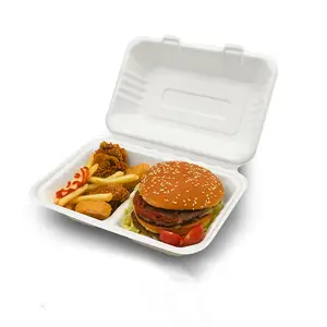 Chất lượng cao microwavable compostable sợi bột giấy vỏ sò mía bã mía Burger hộp