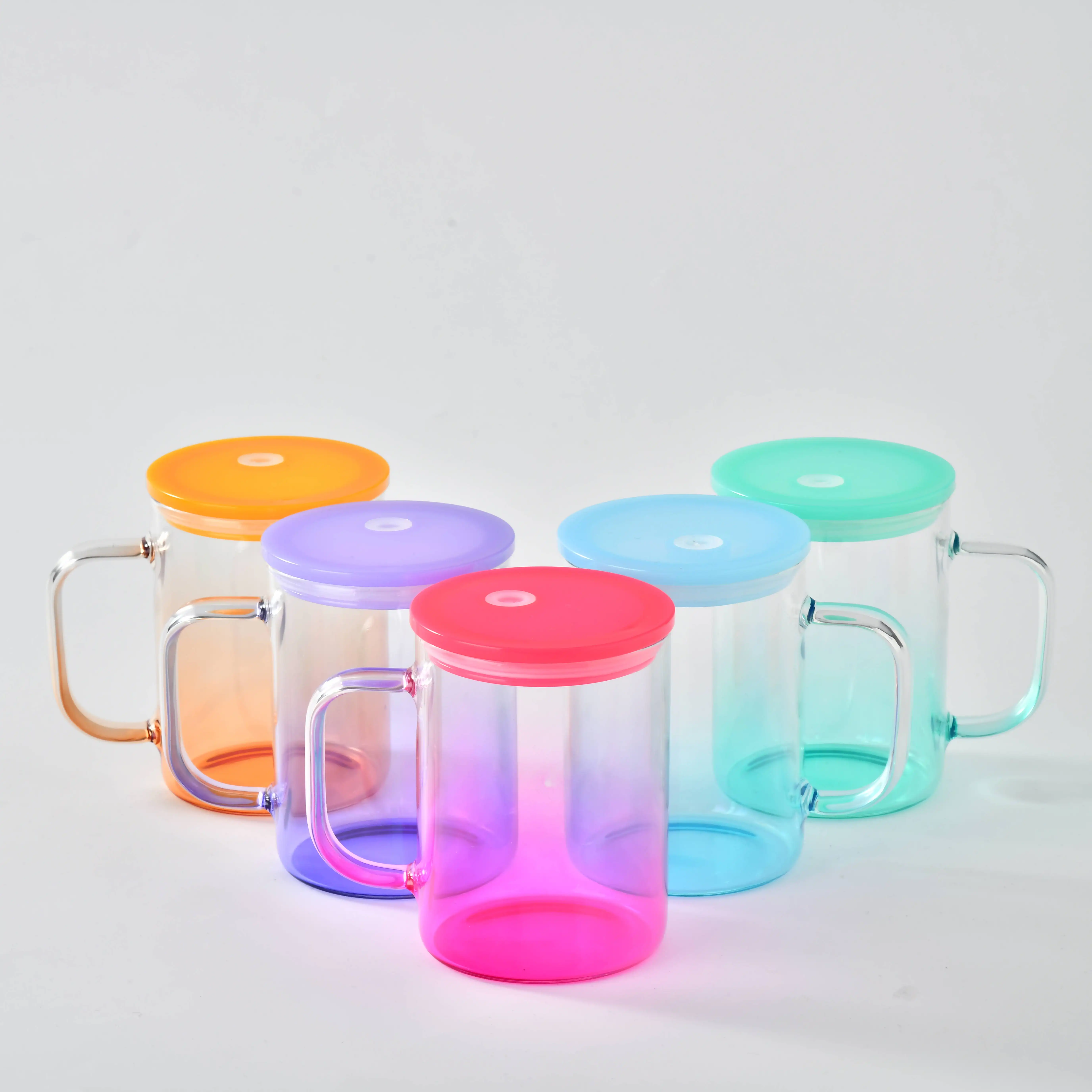 Chúng tôi Kho bán buôn 17Oz thăng hoa trong suốt Gradient Glass Mug với xử lý