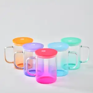 US Warehouse Wholesale 17oz Sublimation Transparent Gradient Glass Mug with Handle