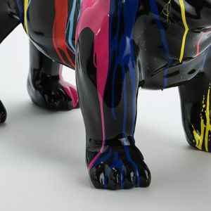 Statue de chien <span class=keywords><strong>bouledogue</strong></span> <span class=keywords><strong>anglais</strong></span> <span class=keywords><strong>noir</strong></span>, en résine, Design artistique personnalisé avec gouttes de peinture, décoration extérieure, hauteur 17 pouces - Product Image 4