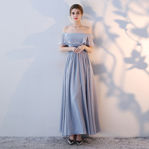 Bridesmaid Dress Pink Chiffon A-Line Halter Off-Shoulder Long Gown For Wedding Party - Product Image 3