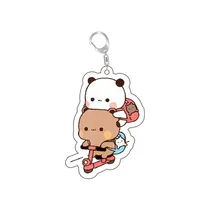 Porte-clés en résine acrylique Bubu Dudu mignon, figurine couple bébé ours gris et panda blanc, pendentif de sac, cadeau tendance