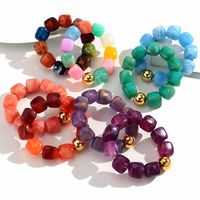 Nouveau Bracelet Perlé Fait Main Tendance 45 Couleurs Perles Géométriques Carrées Colorées Bracelet Élastique Rond en Acrylique Plaqué Or