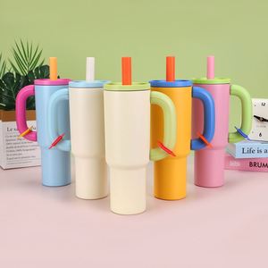 <b>Large</b> Capacity 304 Stainless Steel Thermos <b>Cup</b> Multi-Color Arc-Shaped Straw Handle Promotional Drinkware - Product Image 1