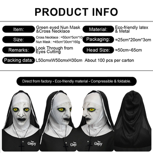 Maschera in Latex da Suora Spaventosa <span class=keywords><strong>con</strong></span> Occhi Verdi, Costume Horror <span class=keywords><strong>per</strong></span> Halloween, Copricapo da Fantasma <span class=keywords><strong>per</strong></span> Feste in Maschera, Accessori Spaventosi Personalizzabili - Product Image 2
