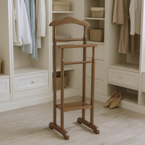 Porte-manteau autoportant en bois massif avec barre de suspension et étagère, design traditionnel pour entrée et salon - Product Image 1