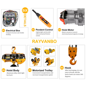 HHBB 2 <span class=keywords><strong>Ton</strong></span> lift rantai listrik, sistem kendali jarak jauh efisiensi tinggi Motor logam pengangkat industri jenis kait baru - Product Image 6