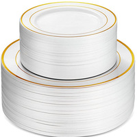 Assiettes jetables en plastique de 6 à 9 pouces avec rebords dorés, en PS de qualité alimentaire, style moderne et minimaliste, 25 pièces par paquet