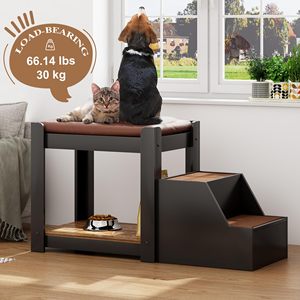 カスタムモダンな高床式犬用ベッド、取り外し可能な<span class=keywords><strong>2</strong></span>段木製犬用階段付きペット用スロープベッド、窓辺収納付き - Product Image 5
