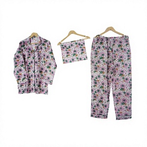 Ensemble de pyjama pour femmes élégant et respirant en coton 100%, imprimé floral indien, pyjama vert, séchage rapide, toutes saisons - Product Image 1