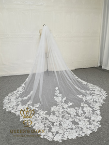 QUEENS GOWN Voile De Mariée Délicat Fan Forme Fleur Broderie Voile De Dentelle Avec Peigne À Cheveux Cathédrale Longueur pour La Mariée - Product Image 5