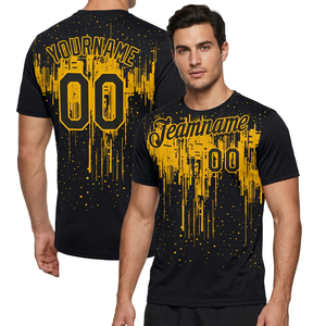 เสื้อบาสเก็ตบอลแบบซับลิเมชั่นสีดำเหลืองสำหรับผู้ชาย คอกลม แขนสั้น ระบายเหงื่อได้ดี พิมพ์ชื่อทีม สำหรับผู้ใหญ่ - Product Image 1