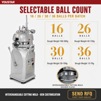 Machine industrielle de fabrication de boulettes de pâte avec matrice de découpe interchangeable, diviseuse et bouleuse de pâte semi-automatique, plage de poids de la pâte de 15g à 200g