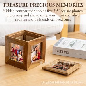 Wooden <b>Shadow</b> <b>Box</b> 5.2 Inch Square Tabletop Storage Frame For Photo Souvenir Display - Product Image 3
