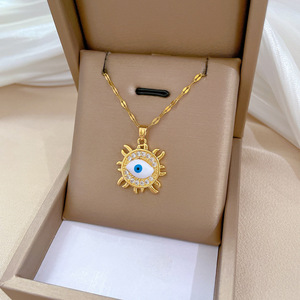 Di lusso in acciaio inox 18k placcato oro zircone cuore malocchio ciondolo a goccia da donna lucido Cz collana di palma gioielli per regalo - Product Image 2