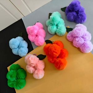 Custom Lovely Plush Fruit Grapes Bag Charm Fluffy Pom Pom Toys Keychain Car Key Ring Purse Pendant Accessories - Product Image 1