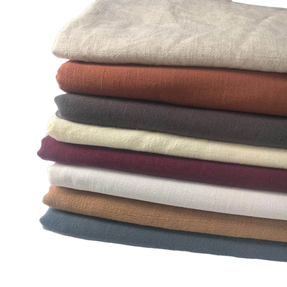Plain color breathable stone washed woven organic viscose linen fabric wholesale for clothing