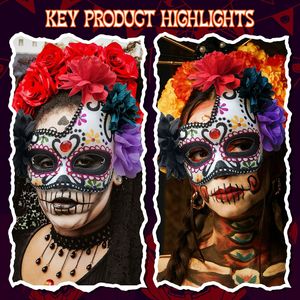 Masque <span class=keywords><strong>de</strong></span> mascarade pour femme, masque <span class=keywords><strong>de</strong></span> nuit mexicain du Jour des Morts, masque <span class=keywords><strong>de</strong></span> tête <span class=keywords><strong>de</strong></span> mort en sucre, accessoire <span class=keywords><strong>de</strong></span> déguisement pour fête mexicaine - Product Image 2