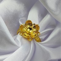 Bague personnalisée en acier inoxydable plaqué or avec plateau fleur, réglable, ornée de perles et de pierres précieuses, pour femme