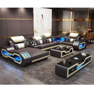 2026 Hot Sale Modular Modern Music USB Technology Smart Control Color <b>LED</b> Light Leather Couch Living Room Furniture - Product Image 2