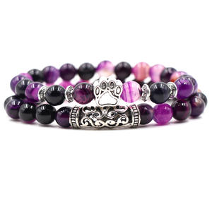 <span class=keywords><strong>Bouddhiste</strong></span> Pierre Naturelle Yoga Bouddha Crâne Patte Lion Casque Léopard Main <span class=keywords><strong>Dragon</strong></span> Hibou Méditation Rayé Violet Bracelet En Perles D'agate - Product Image 3