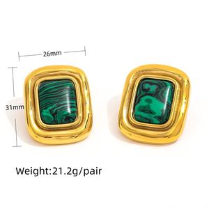 Orecchini a Perno JOOLIM di Lusso Impermeabili in Acciaio Inox Placcato Oro 18K con <span class=keywords><strong>Malachite</strong></span> Rettangolare per Donna - Product Image 5