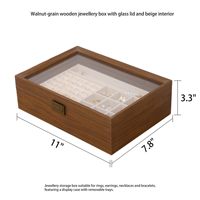 Boîte à bijoux en noyer noir avec motif en noyer, couvercle transparent, boîte de rangement pour bracelets, présentoir à bijoux, boîte à bijoux pour colliers